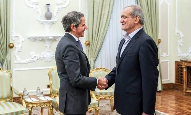 نحوه دست دادن پزشکیان با گروسی جنجال برانگیز شد +عکس