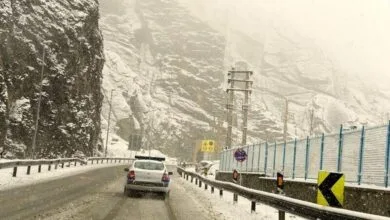 آغاز بارش برف در محور چالوس