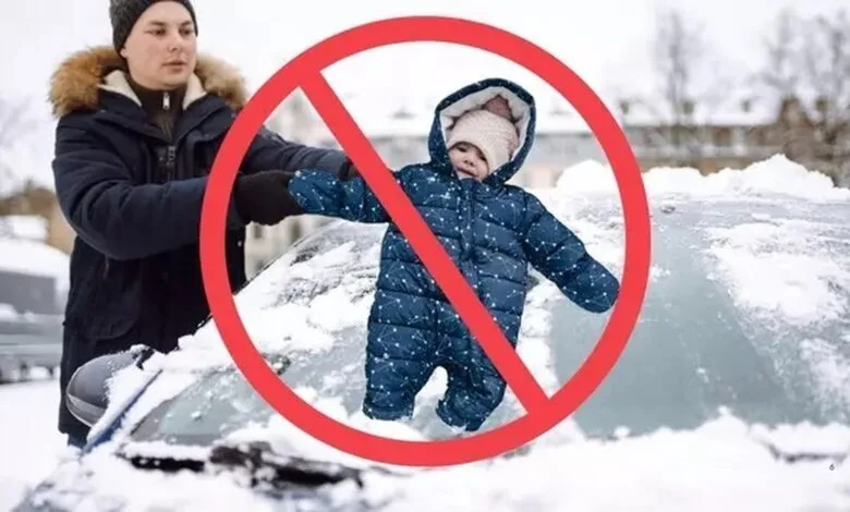 استفاده از یک نوزاد به عنوان برف‌پاک‌کن خودرو جنجالی شد + فیلم